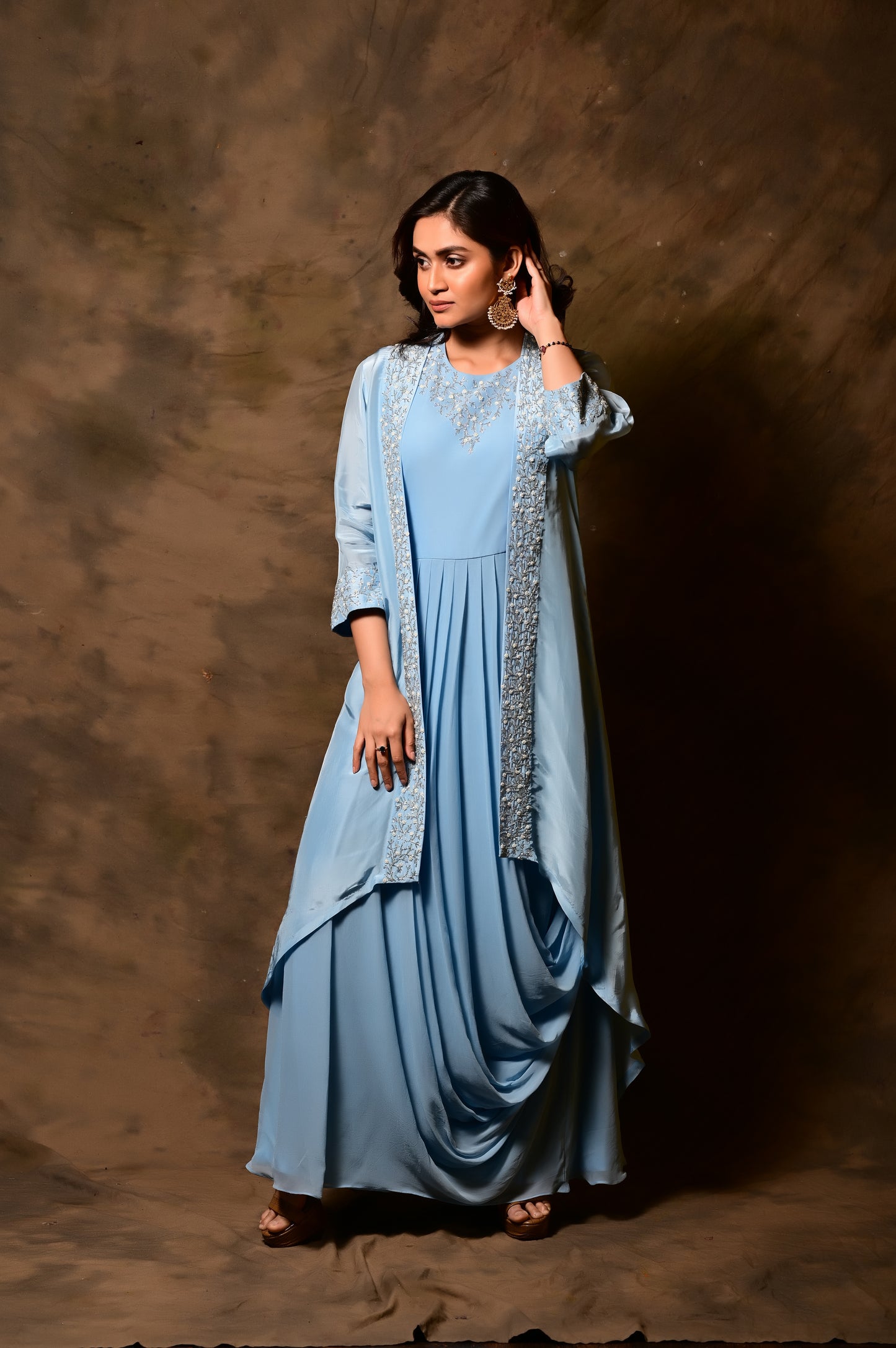 French Knot Draped Gown with Jacket
