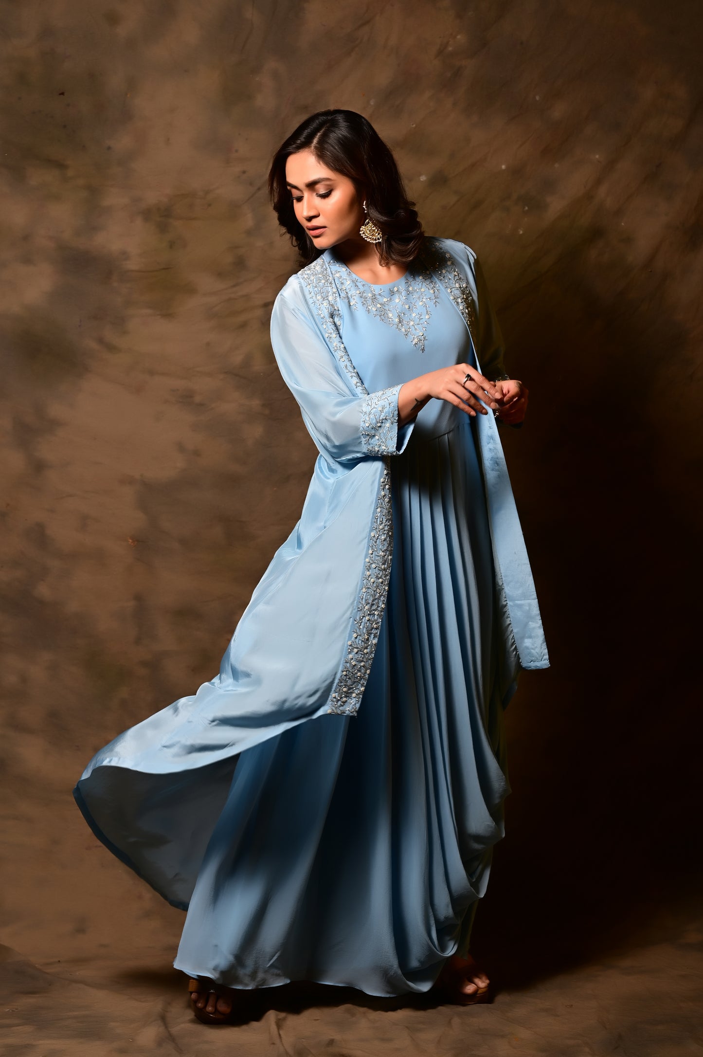 French Knot Draped Gown with Jacket