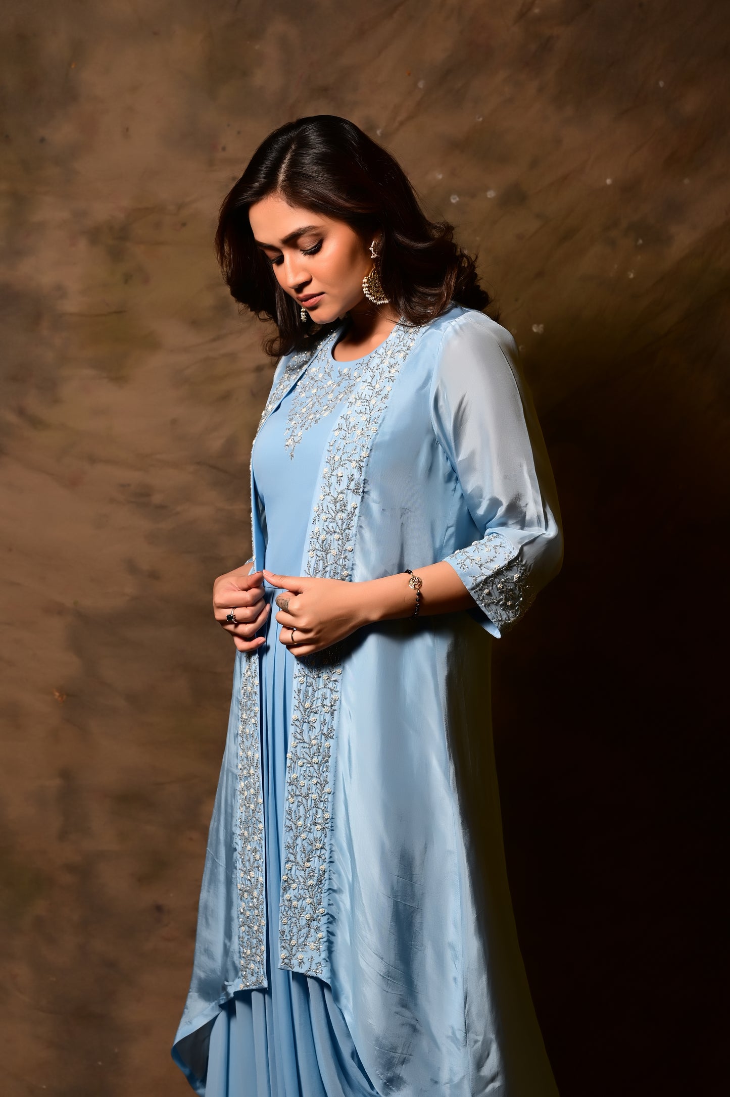 French Knot Draped Gown with Jacket