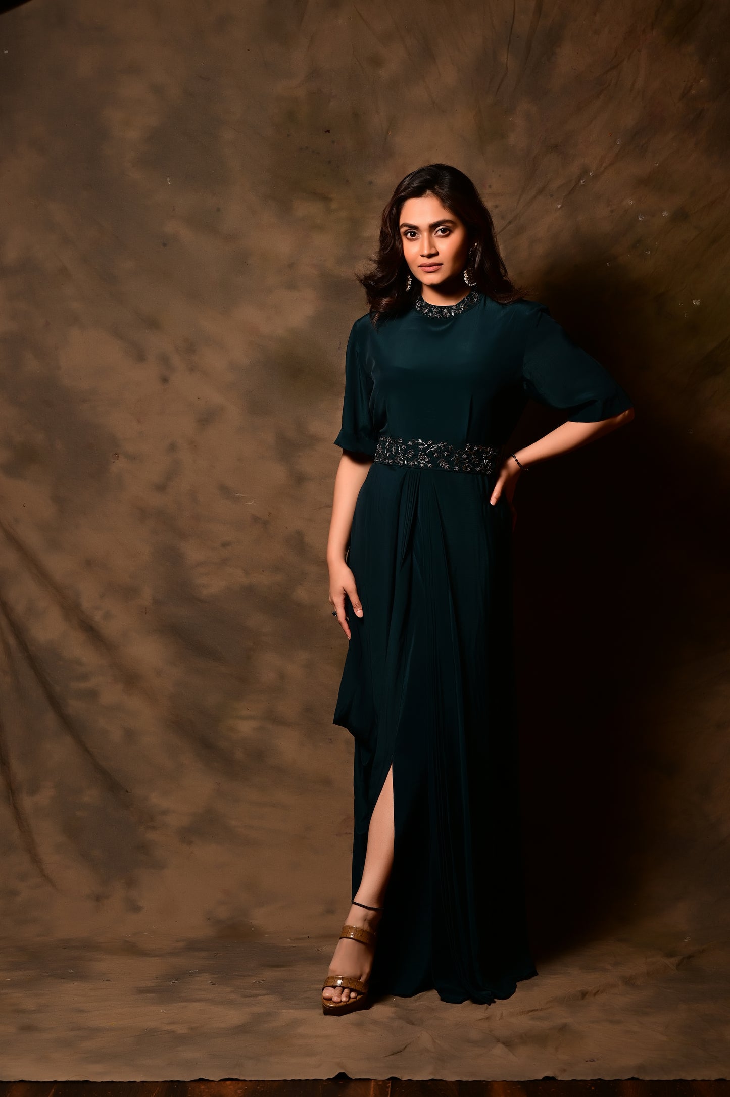 Pleated Belt Dress