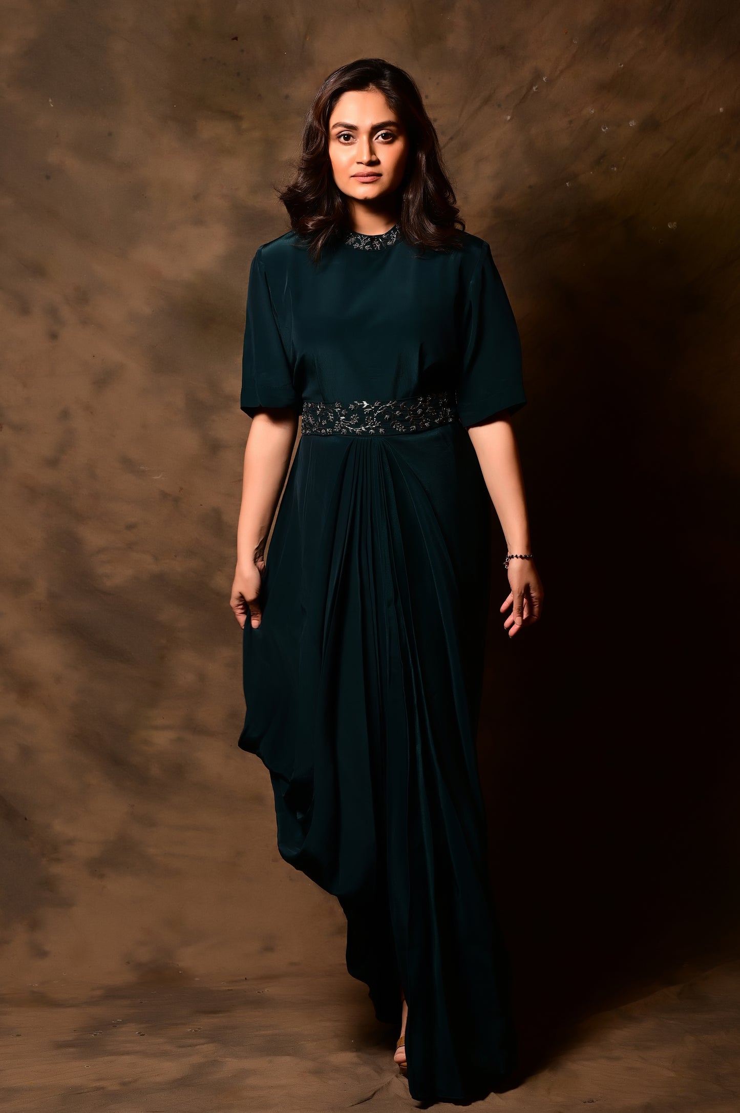 Pleated Belt Dress