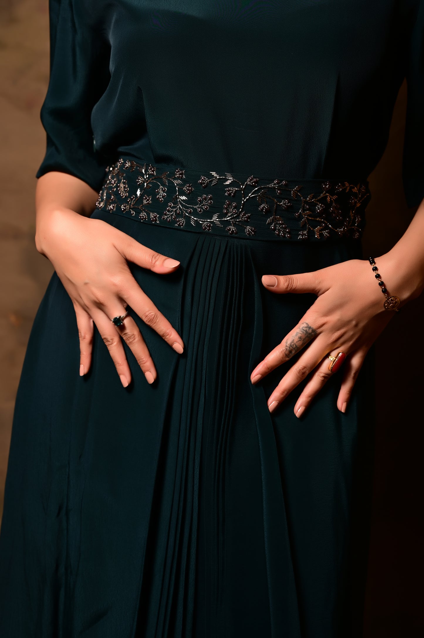 Pleated Belt Dress
