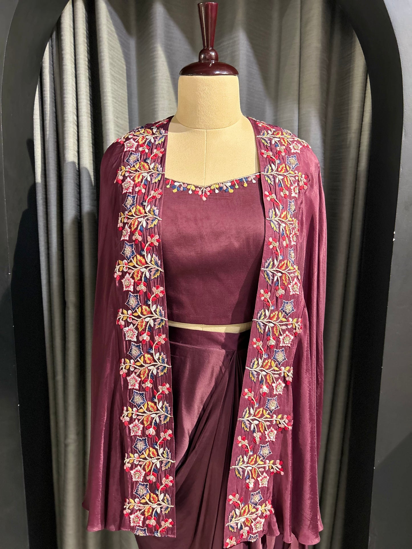 Embroidered Cape & Skirt Set