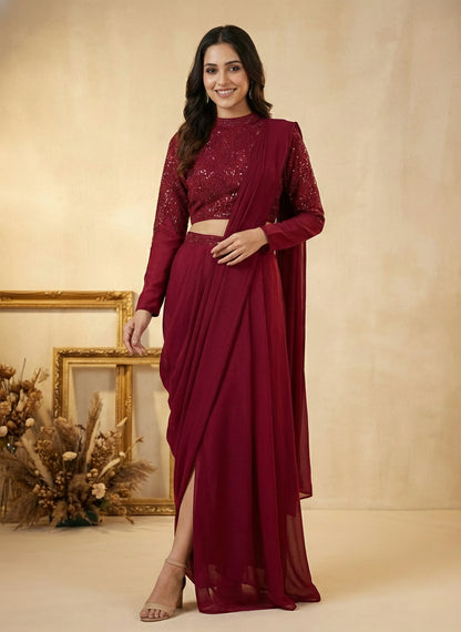 Macro Flower Draped Saree Set