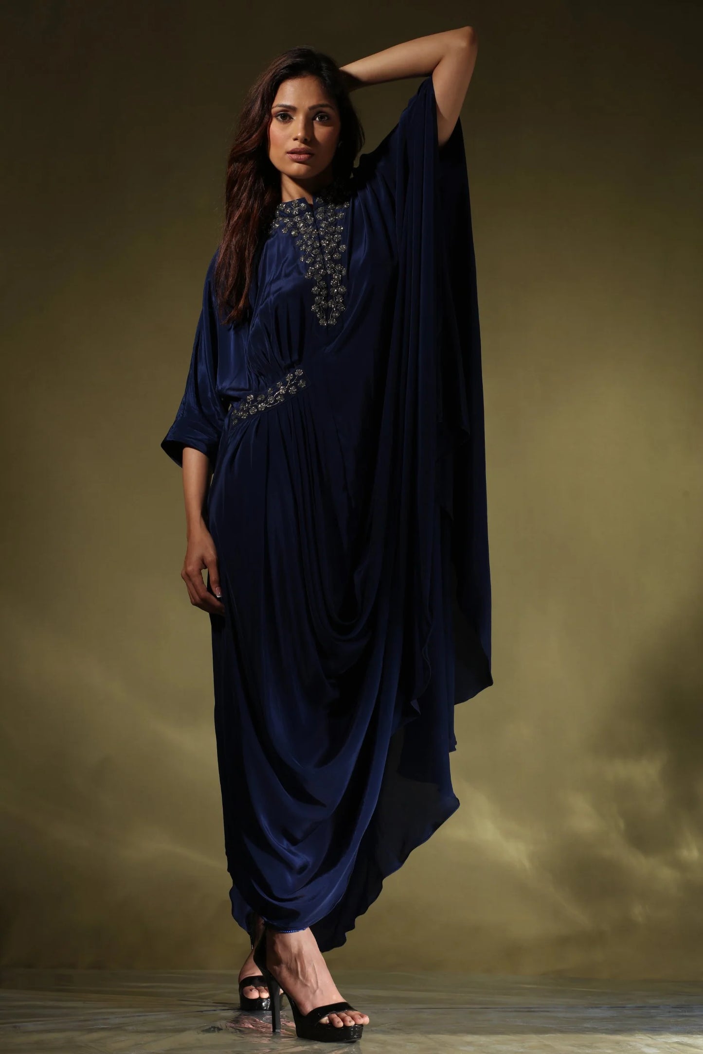 Side Pleated Drape Gown