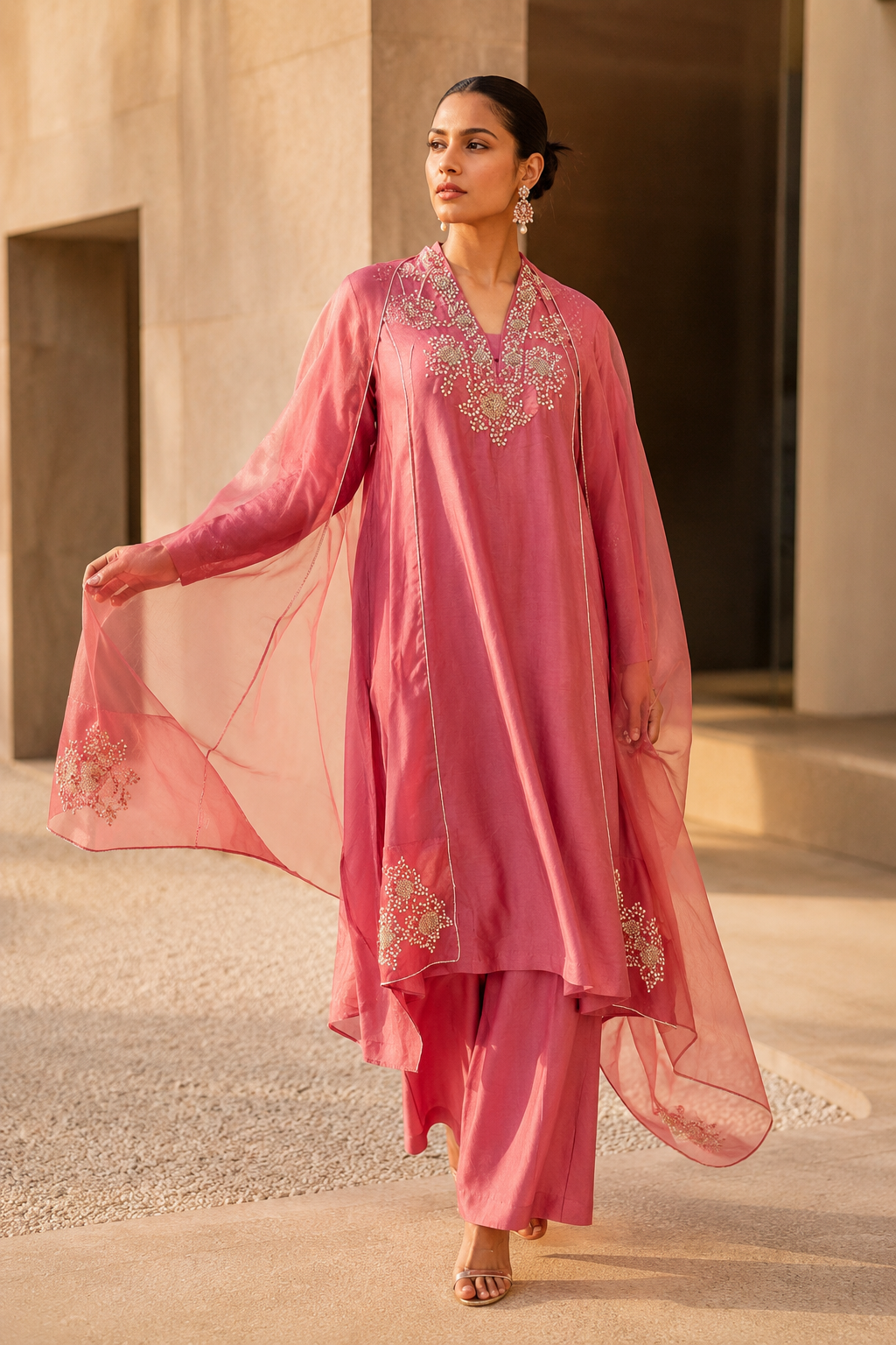 Moti Work Kali Kurta Set