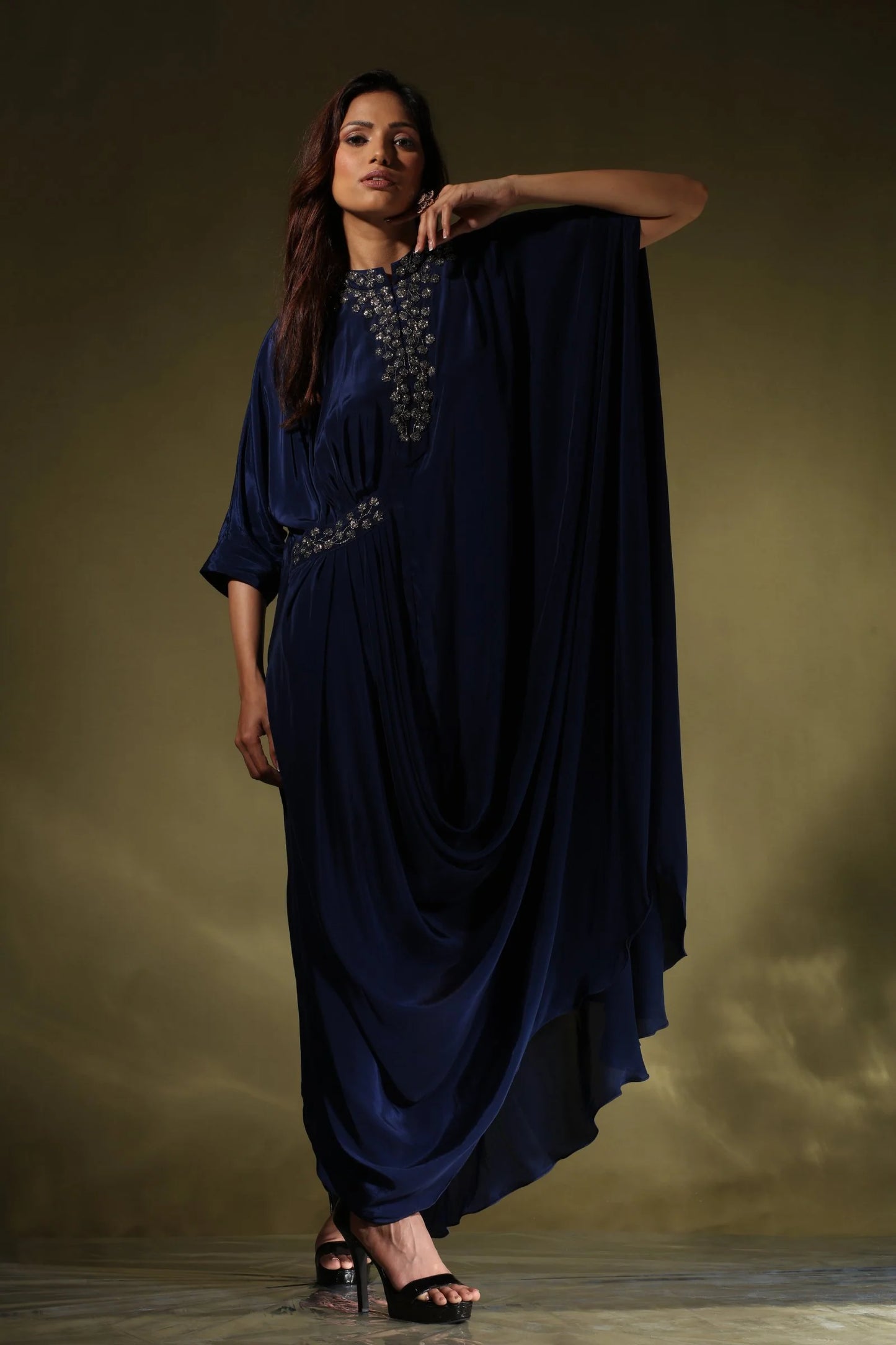Side Pleated Drape Gown
