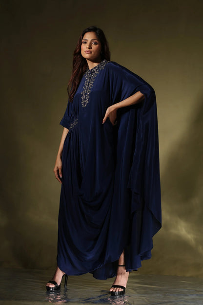 Side Pleated Drape Gown
