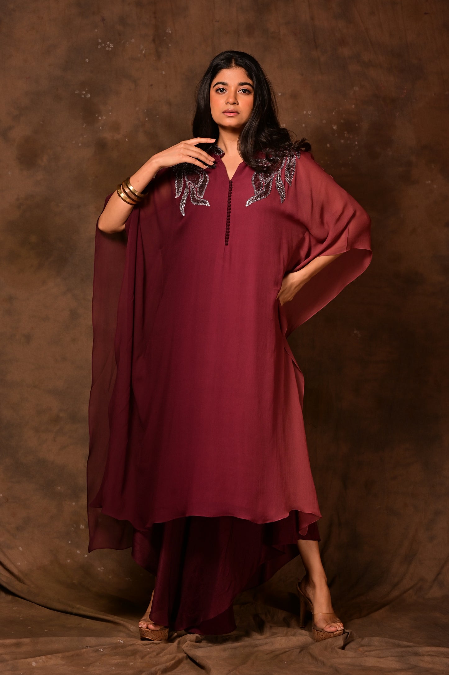 Macro Leaf Ombre Kaftan Set