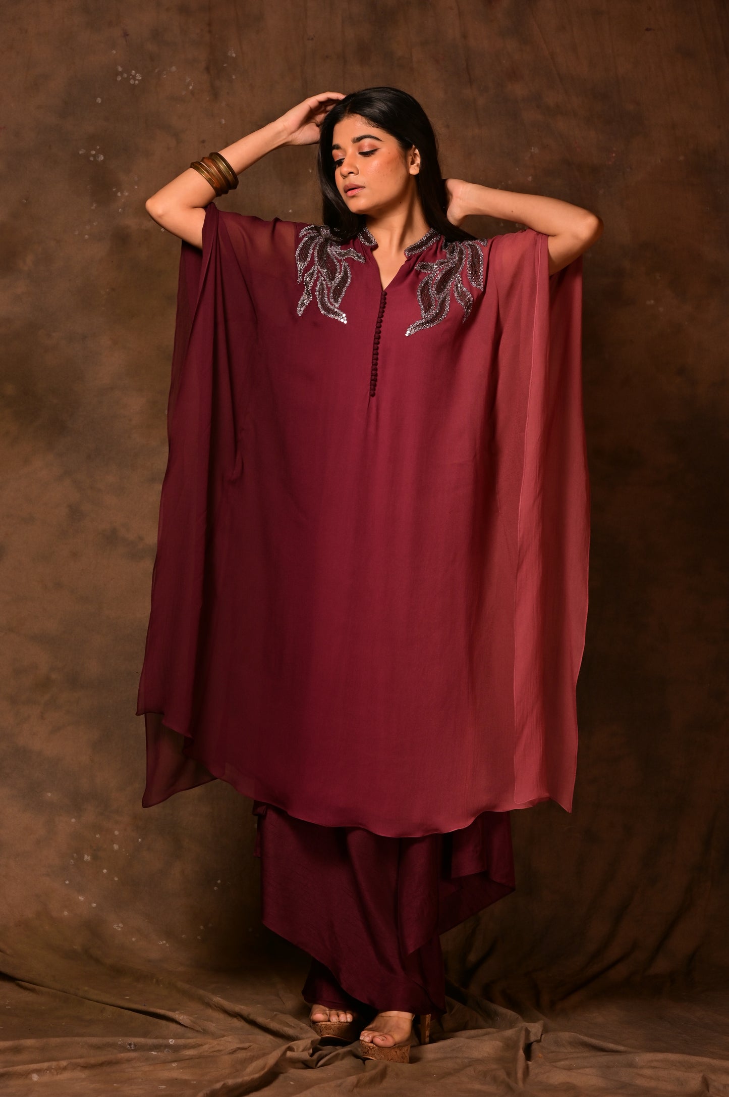 Macro Leaf Ombre Kaftan Set