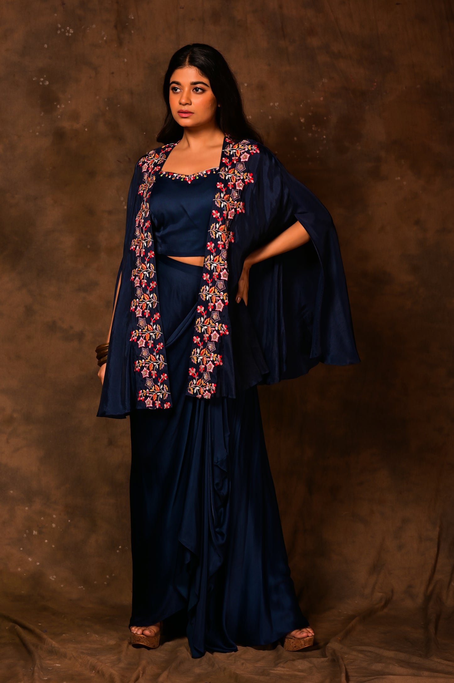 Embroidered Cape & Skirt Set