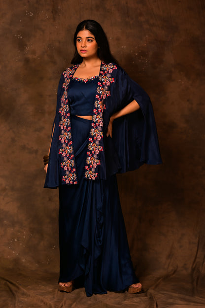 Embroidered Cape & Skirt Set