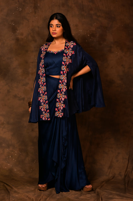 Embroidered Cape & Skirt Set