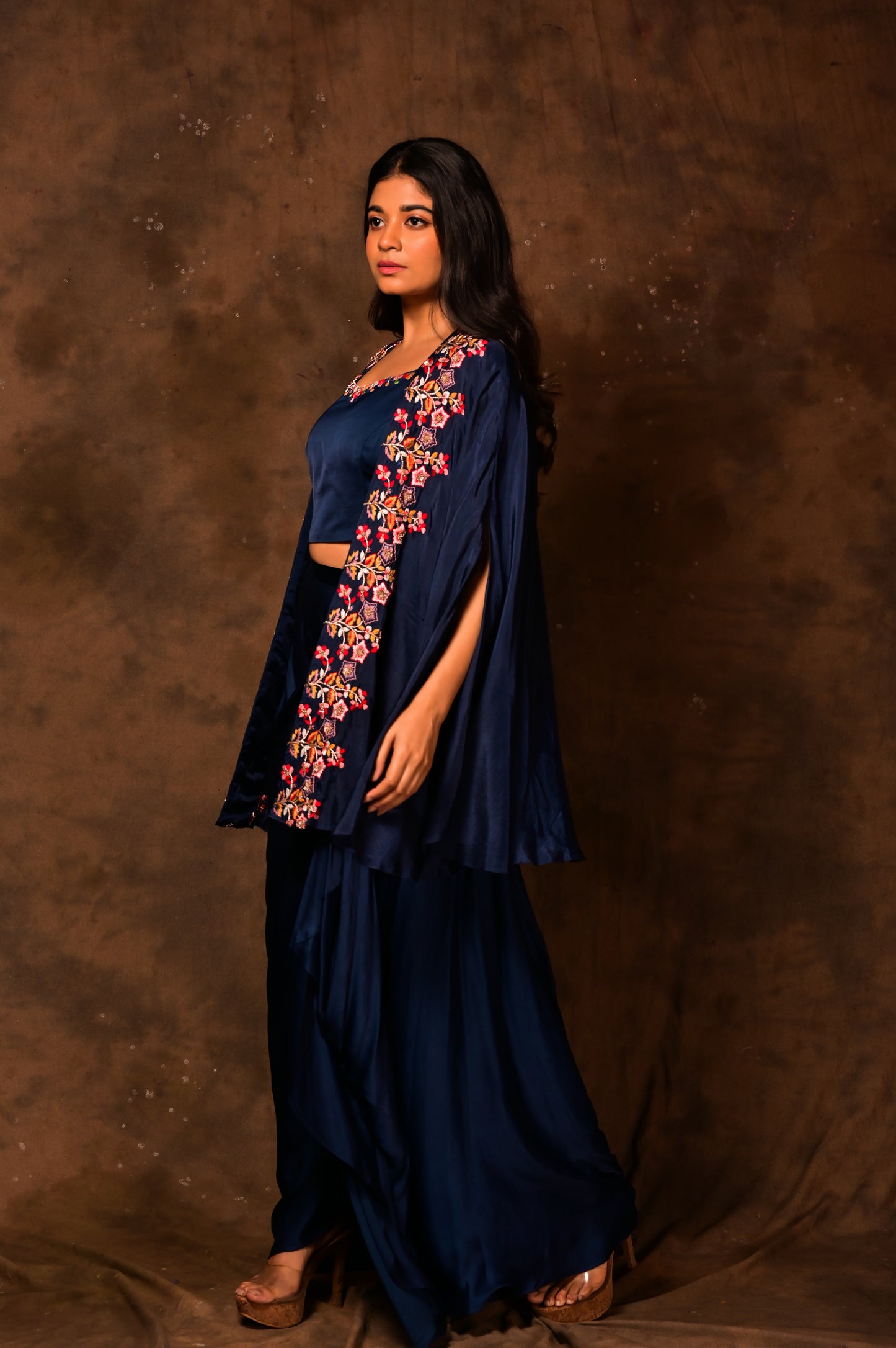 Embroidered Cape & Skirt Set