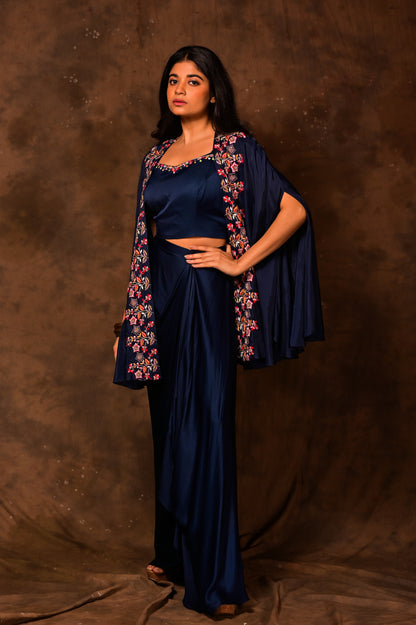 Embroidered Cape & Skirt Set
