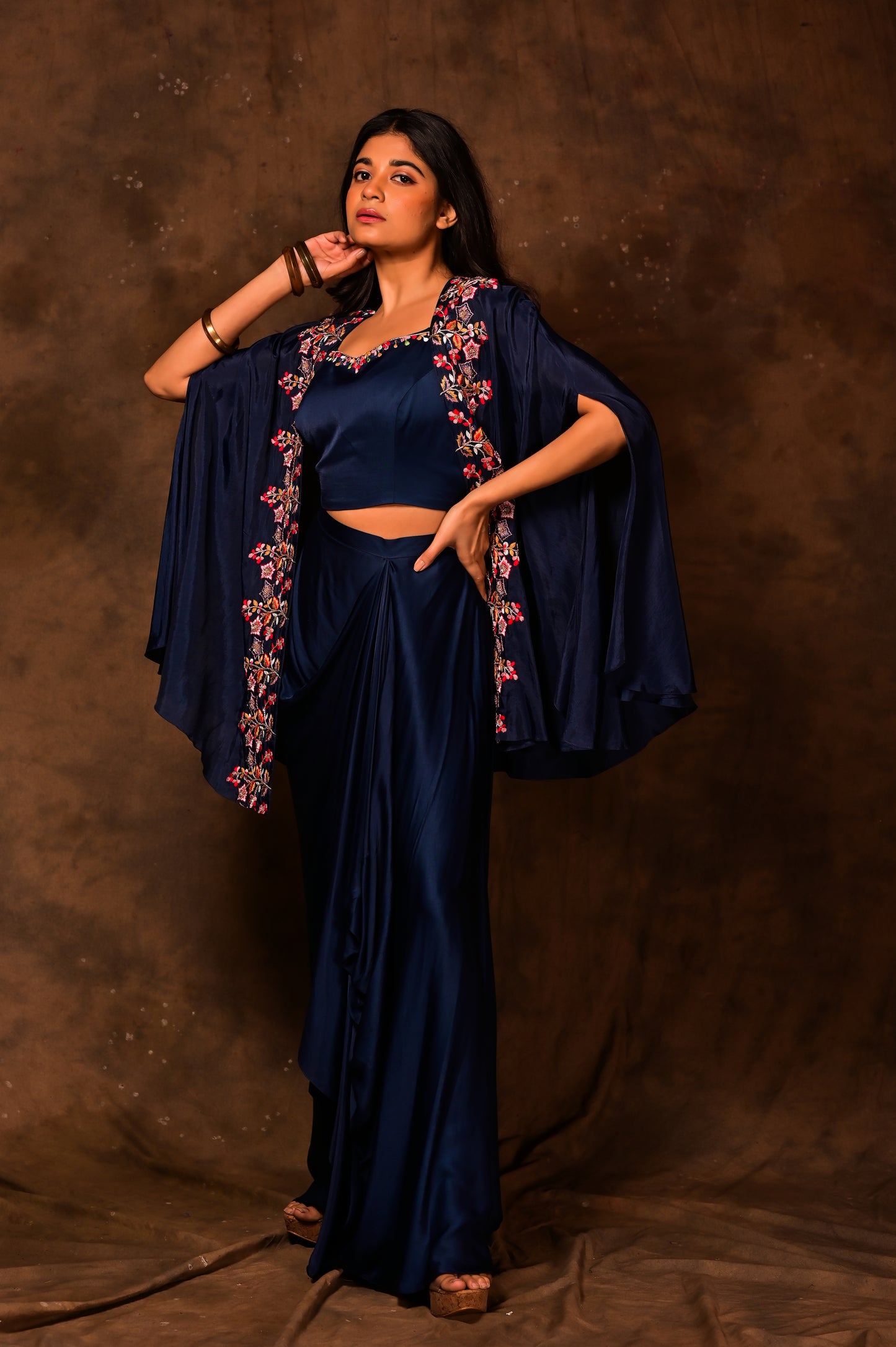 Embroidered Cape & Skirt Set