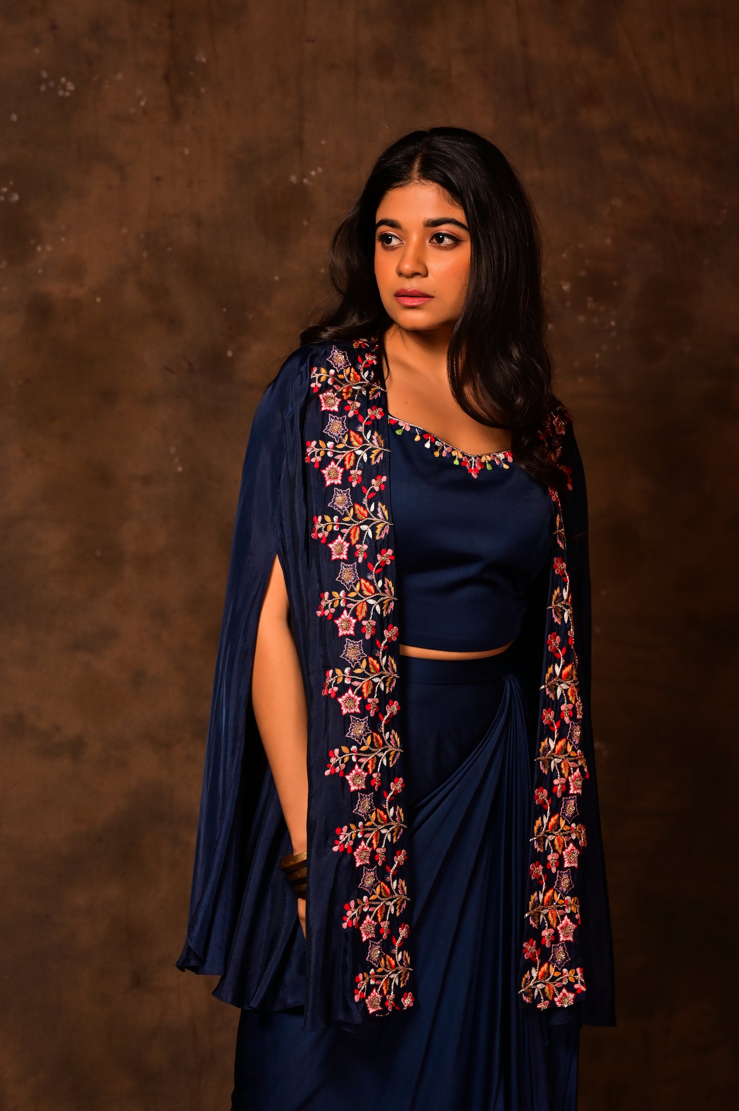 Embroidered Cape & Skirt Set