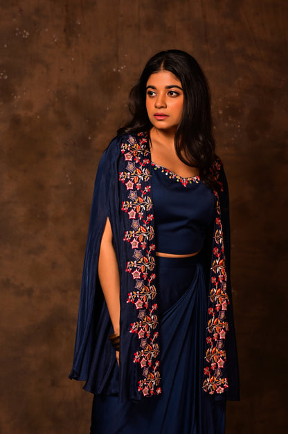 Embroidered Cape & Skirt Set