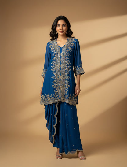 Amaya Short Kurta & Draped Pants Set