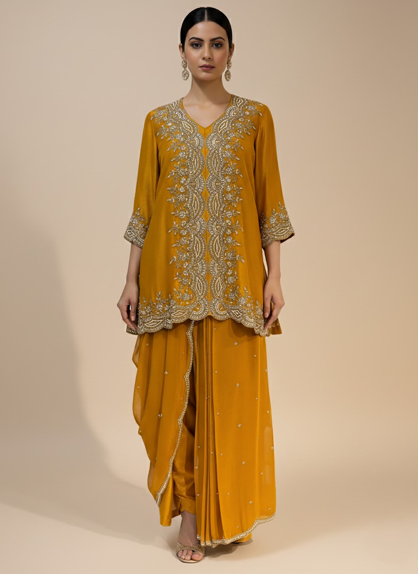 Amaya Short Kurta & Draped Pants Set
