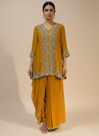 Amaya Short Kurta & Draped Pants Set