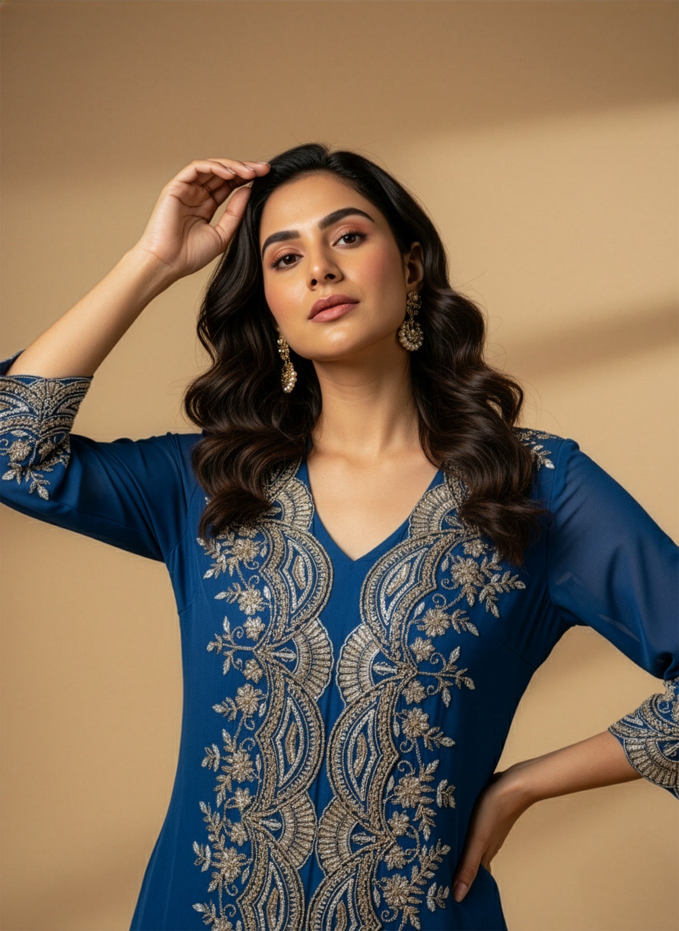 Amaya Short Kurta & Draped Pants Set
