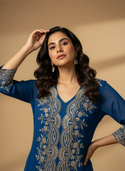 Amaya Short Kurta & Draped Pants Set