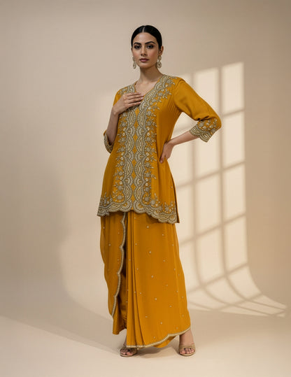 Amaya Short Kurta & Draped Pants Set