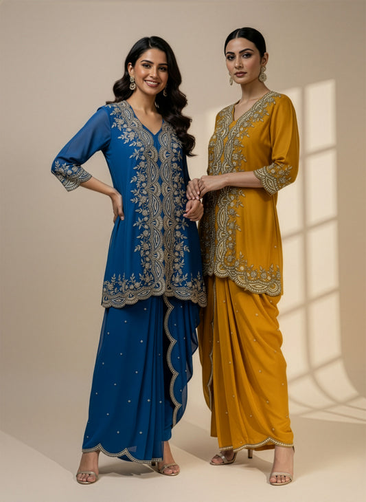 Amaya Short Kurta & Draped Pants Set