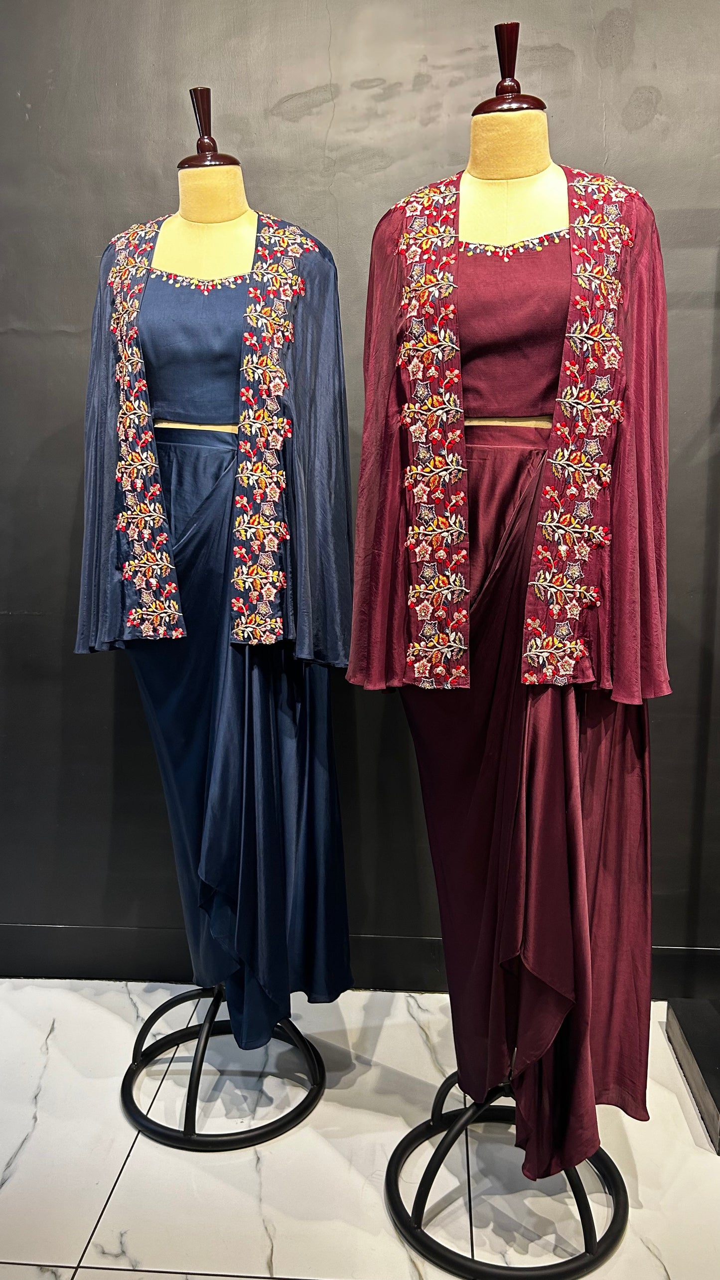 Embroidered Cape & Skirt Set