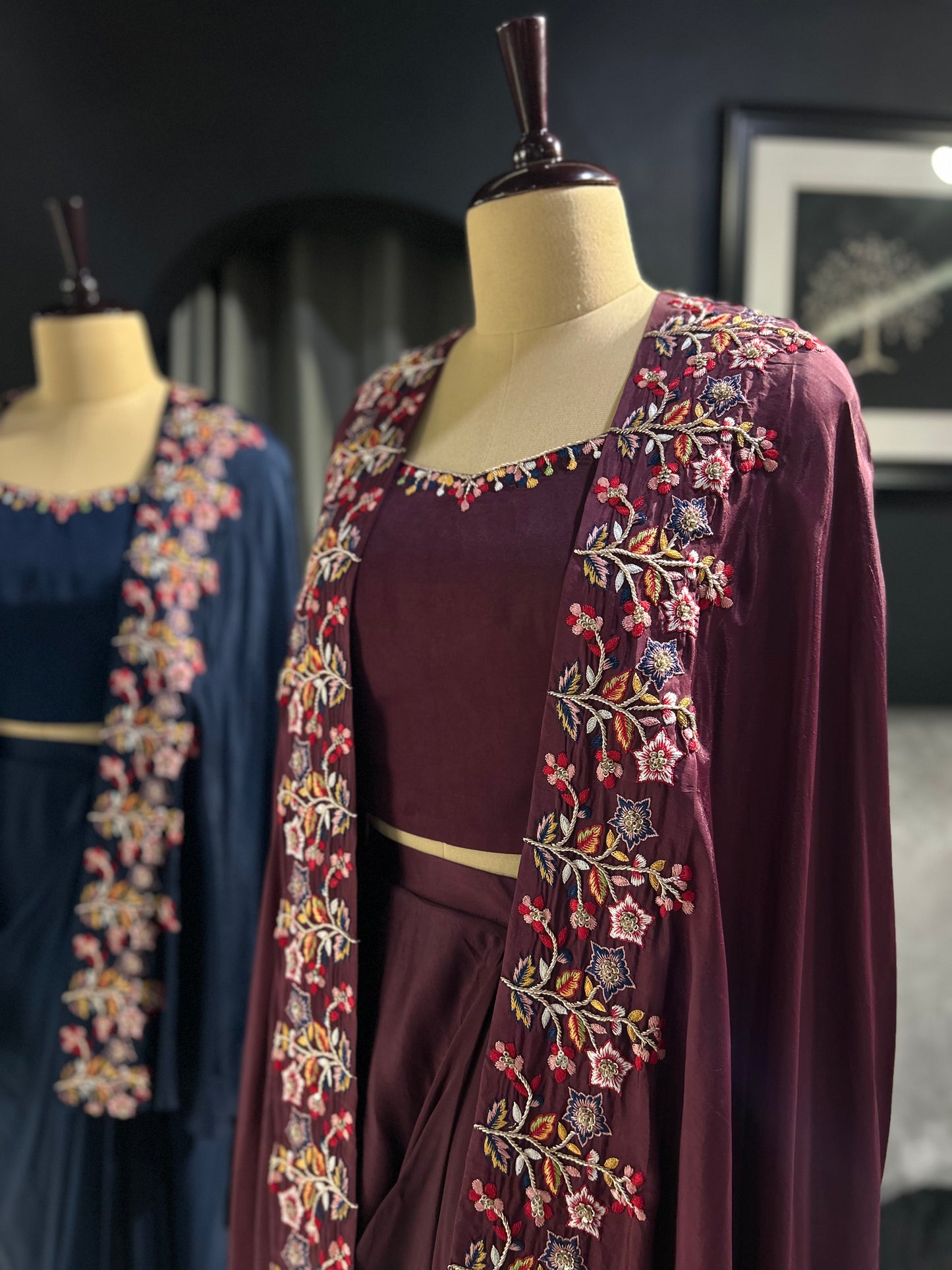 Embroidered Cape & Skirt Set