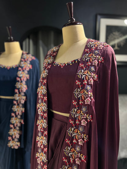 Embroidered Cape & Skirt Set