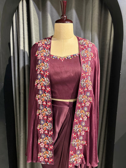Embroidered Cape & Skirt Set