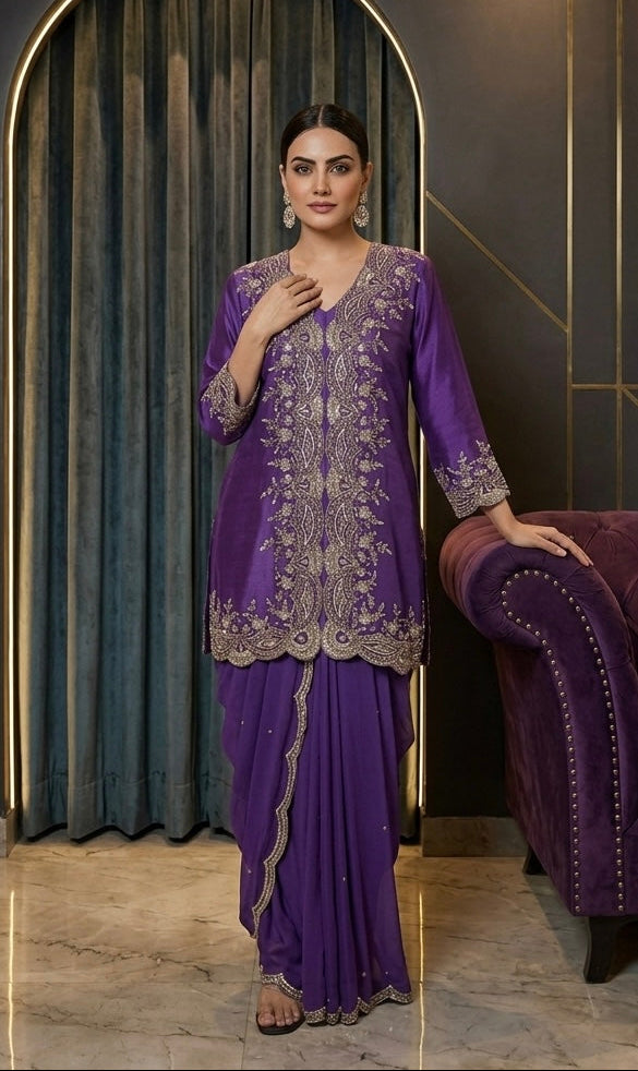Amaya Short Kurta & Draped Pants Set