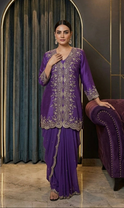 Amaya Short Kurta & Draped Pants Set